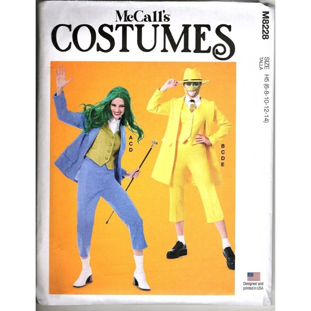 McCalls M8228 Misses Costume The Joker, The Mask Sewing Pattern New Size 6 to 14